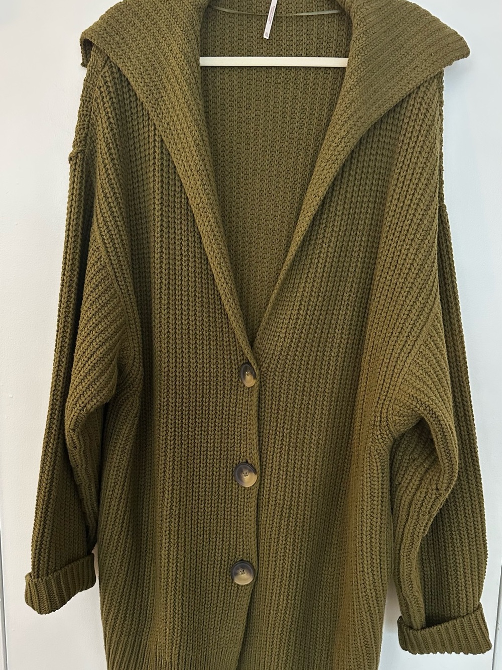Never Worn Free People Olive Oversized Hooded Button Cardigan (Size XL)